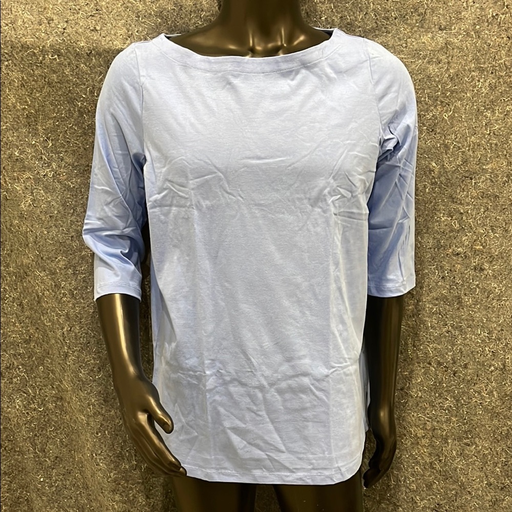 NEW WomanWithin MEDIUM 14/16 Light Blue 3/4 Sleeve Pull Over Casual Shirt Top